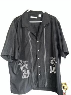 Batik Bay Men's Size XL Black Button Up Palm Tree/Surf Boards Camp Shirt